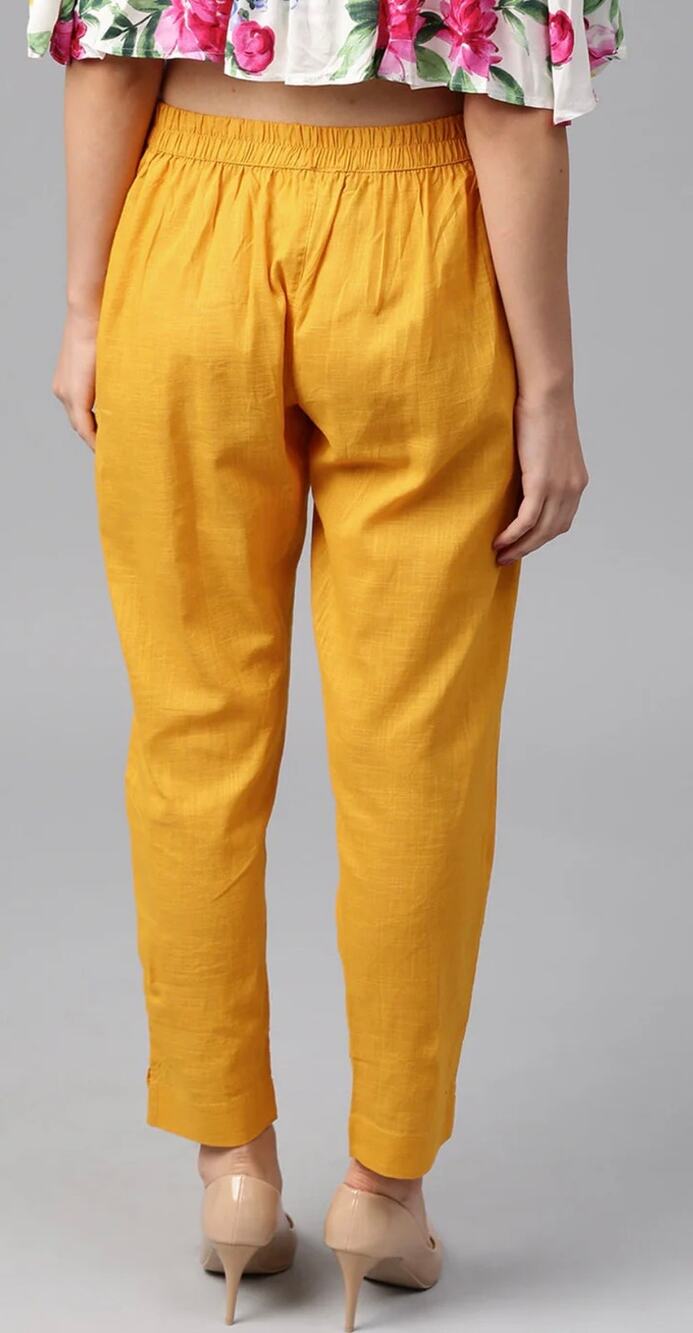 100% Linen mustard yellow pants pull on pants slanted ankle L Studio workshop
